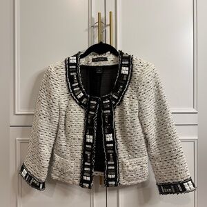 White House Black Market Black & White Tweed Jacket | Embellished Trim